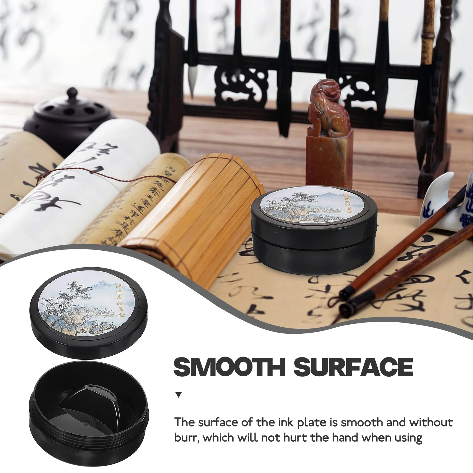 

Anti-leakage Covered Inkstone Durable Plastic Calligraphy Inkslab Portable Grinding Slab for Writing Drawing Painters Teachers