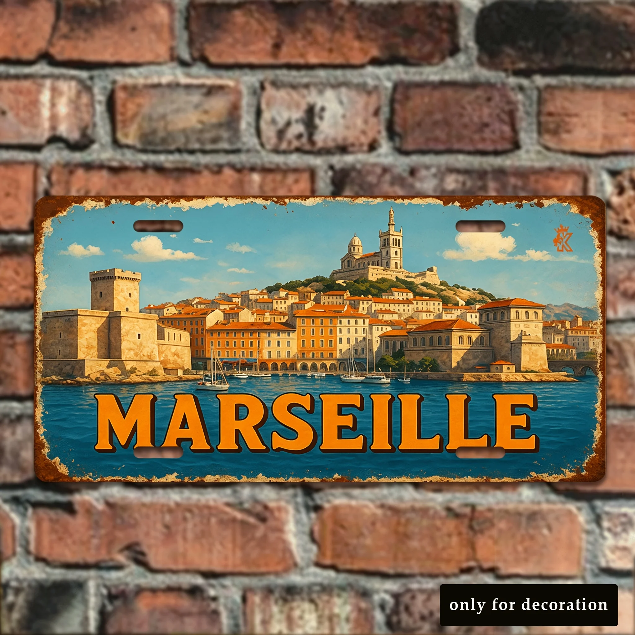 2D Flat - 1pc, 2Dflat, for Decoration Solely, 2D Flat Printing, Retro Metal Sign, Outdoor Plaques & Wall Decoration, Marseille S