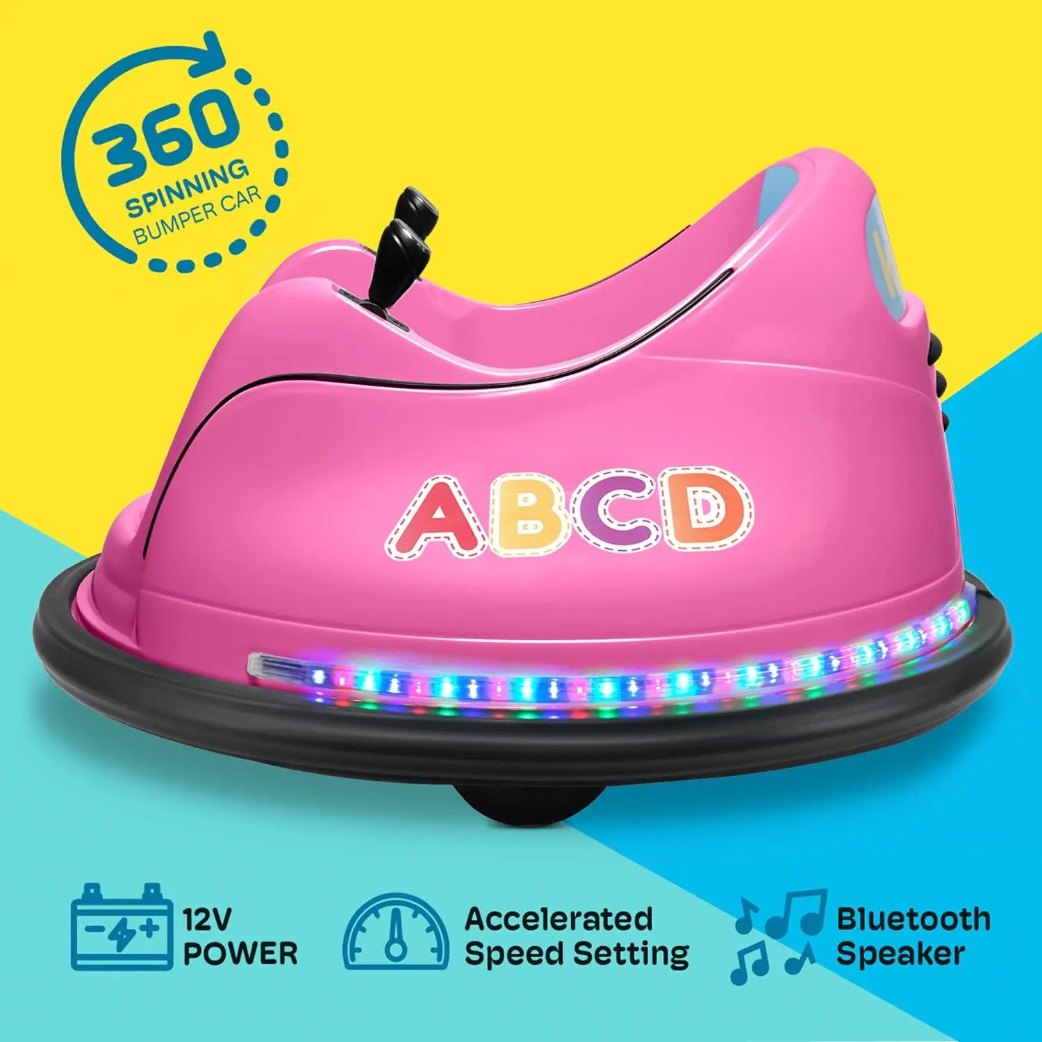 Electric Ride On Bumper Car for Kids & Toddlers 1.5-6 Years Old, DIY Sticker Baby Bumping Toy Gifts W/Remote Control, LED Lights