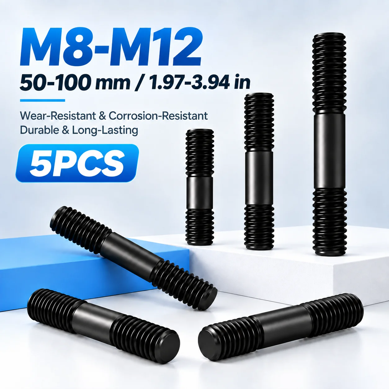 5 PCS M8 M10 M12 8.8 grade carbon steel GB901 rod high-strength double head screw 50-100MM double head screw double head bolt
