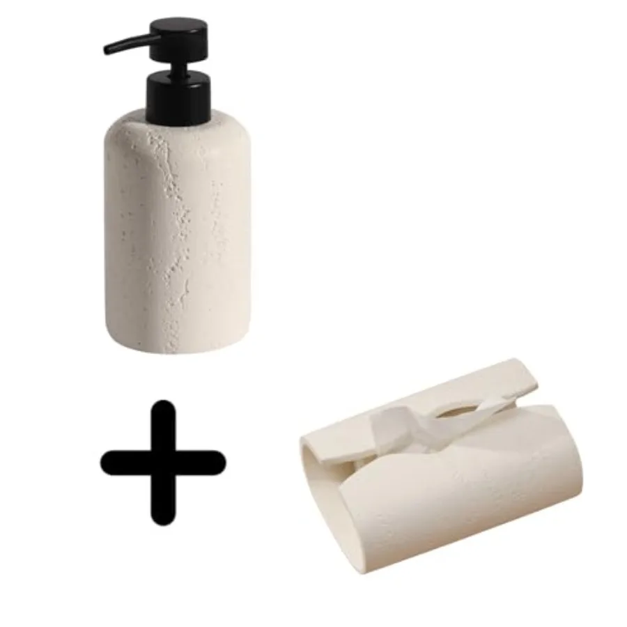 

2PCS Soap Dispensers 340mL 11 OZ, Luxurious Hand Dish Lotion Shampoo Soap Dispenser Jar, Travertine Soap Pump Bottles and Tissu