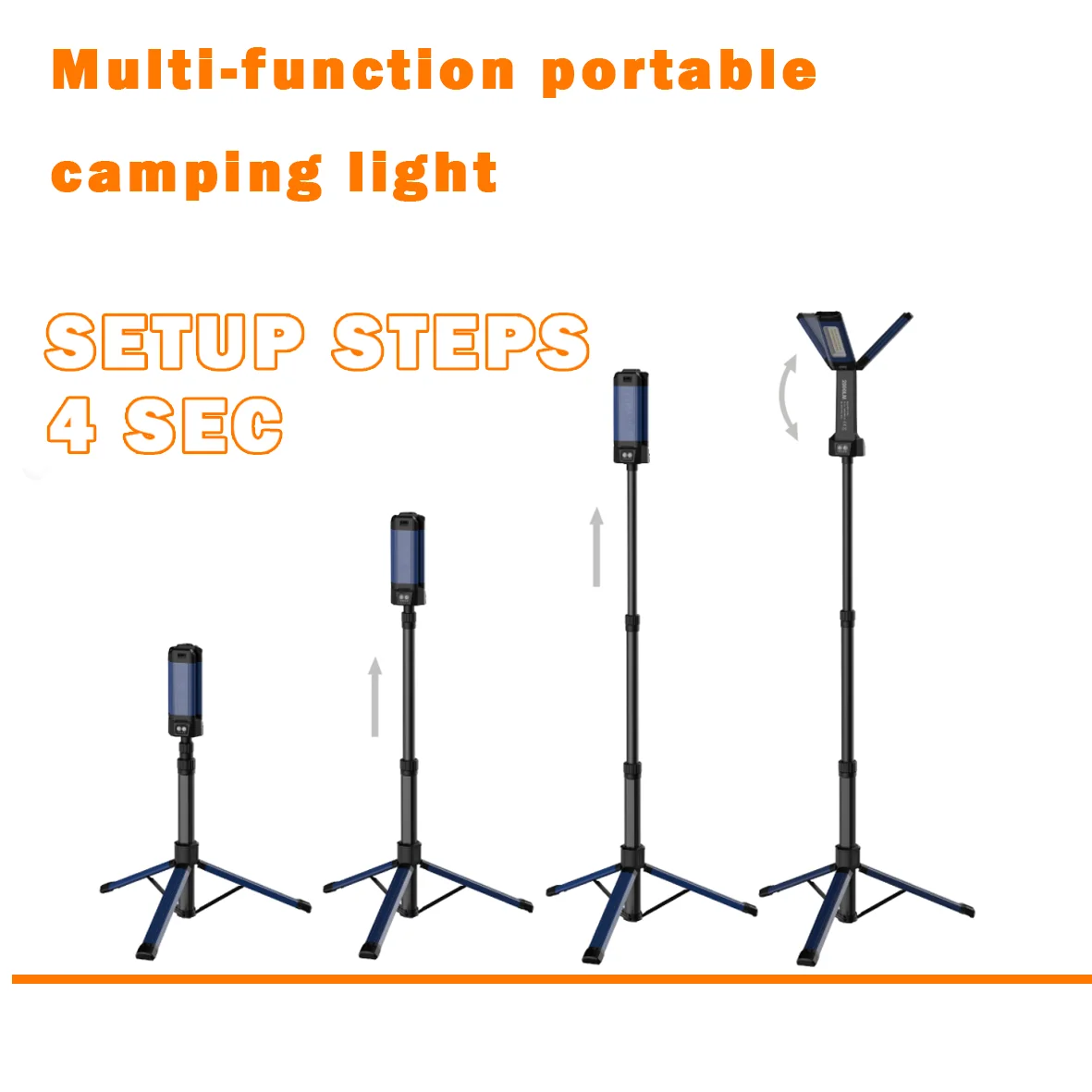 Portable Outdoor Led Corded camping light 3-Heads rechargeable Led Work Lights with Tripod Stand