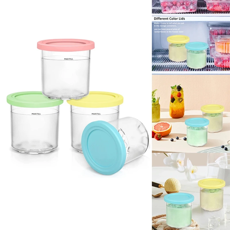 4PCS Ice Cream Pints And Lids For Ninja Creami NC301 NC300 NC299AMZ Series Ice Cream Storage Containers Food Freezer Spare Parts