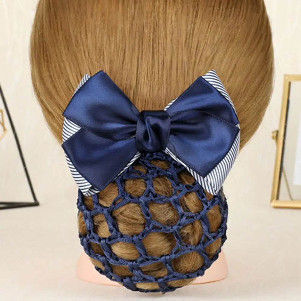 Bun Cover Snood Hairnet Girls Crochet Hair Net Pro Bow Barrette Hair Clip Cover Bowknot Bun Snood Hairnet Hair Styling Hair Ties