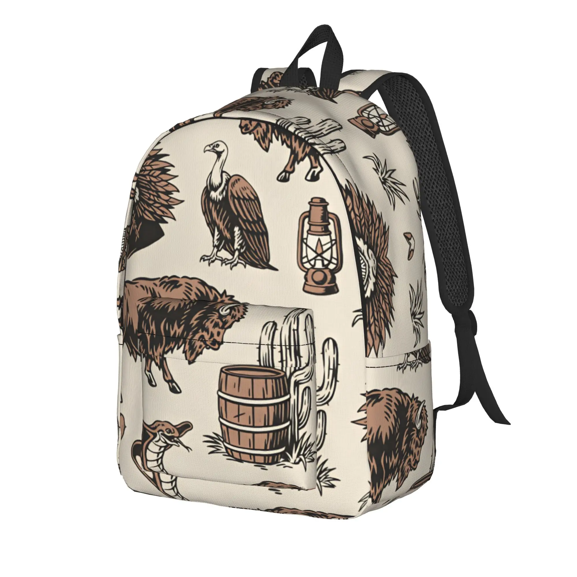 Vintage Western Buffalo Native American Backpack  Boy Polyester Daily Backpacks Big Kawaii School Bags Rucksack