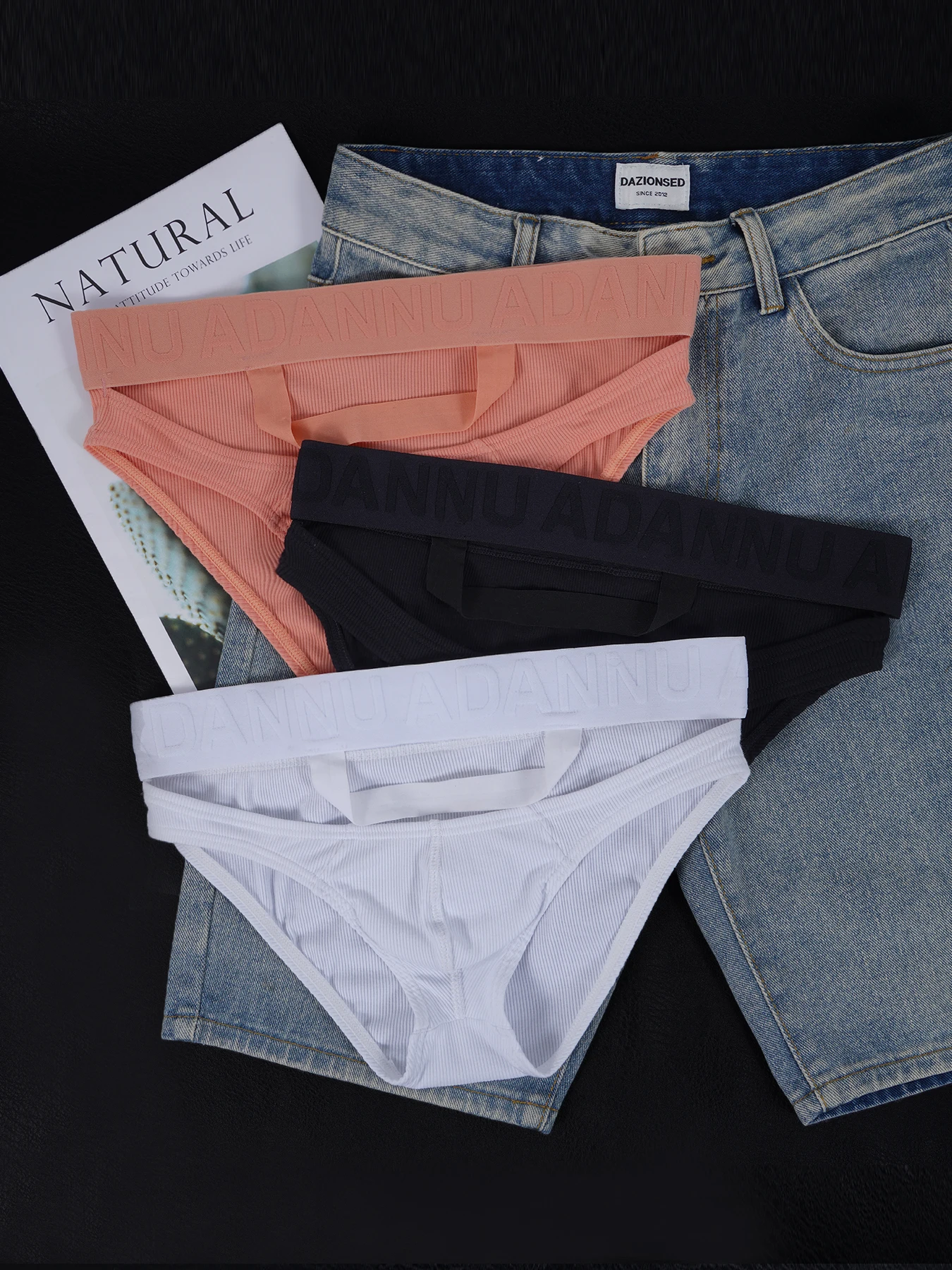 

Мужские хлопковые трусы в рубчик, 3 шт., с широким поясом, низкой посадкой, дышащие, эластичные