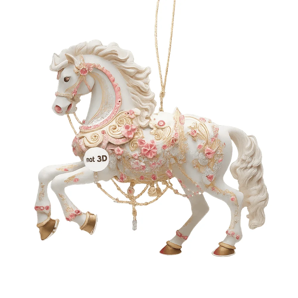 

White Horse Christmas Hanging Pendant 2D Flat Bag Pendant Charms Car Horse Pendant Acrylic Christmas Tree Ornament New Year Gift