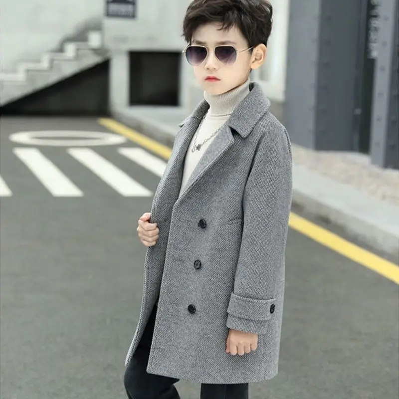 

Boys Woolen Coats Jackets Plus Thicken 2024 Graceful Warm Velvet Winter Autumn Cotton High Quality Children's Clothing