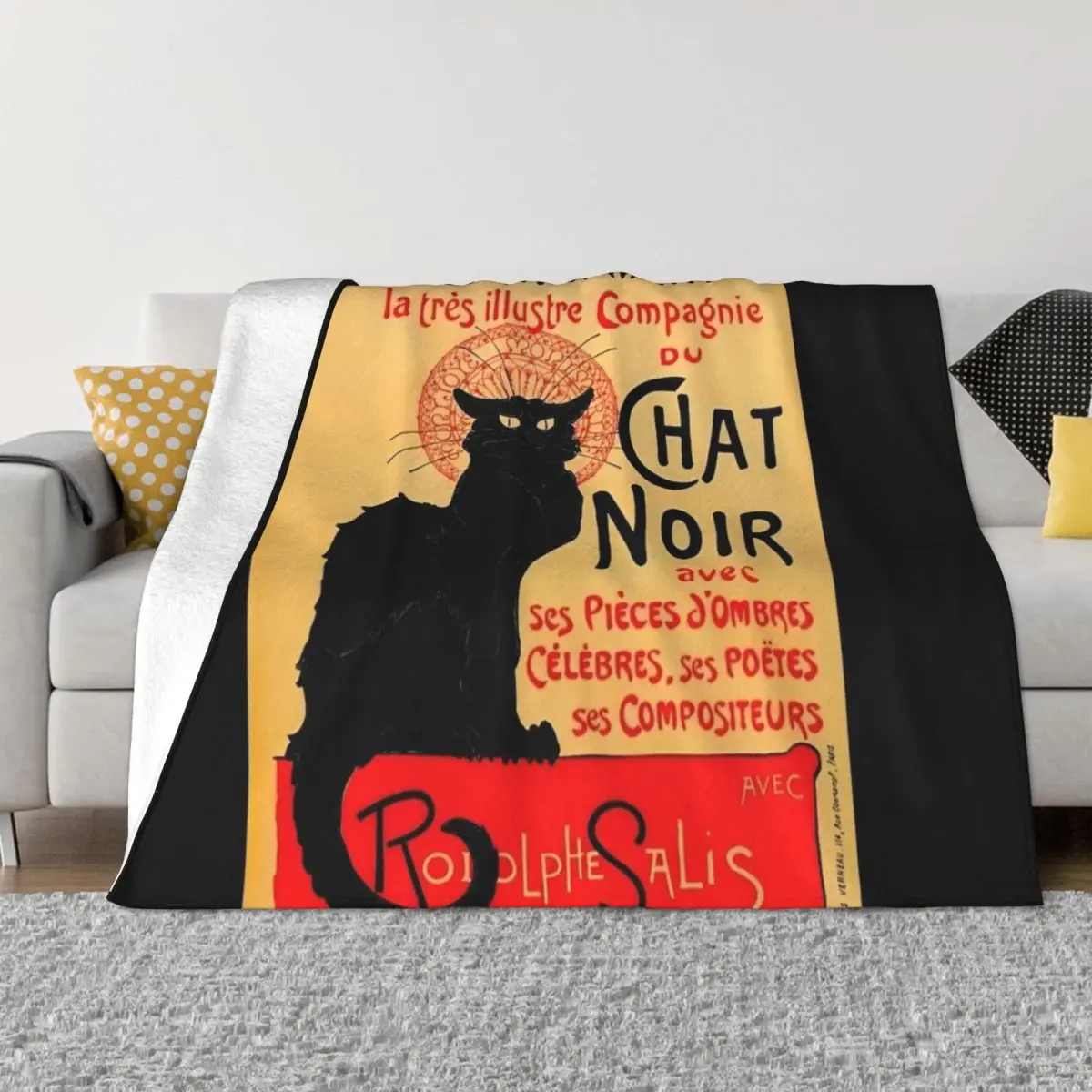 Vintage Le Chat Noir France Advert Throw Blanket Warm Blanket furry