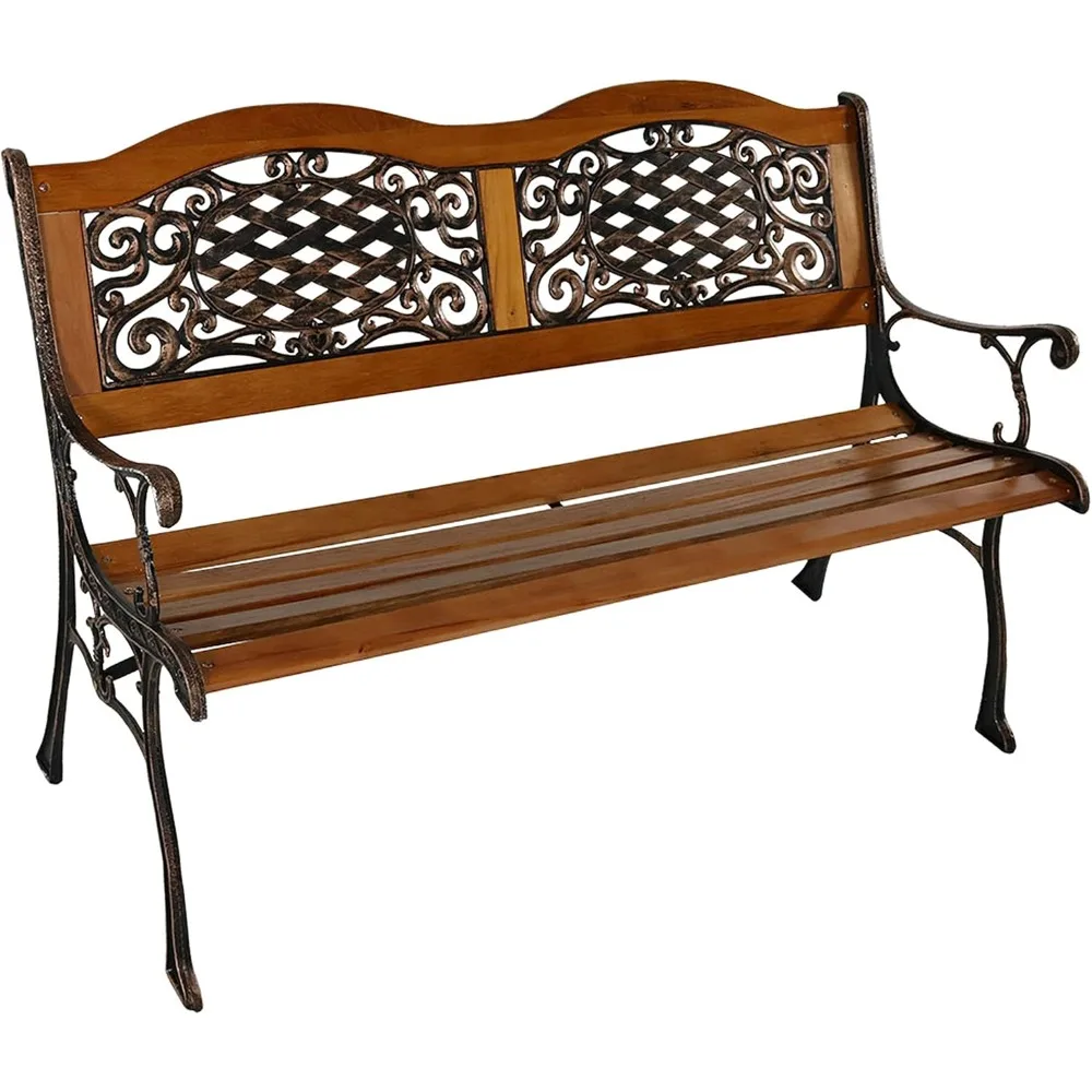 Sunnydaze 49-Inch Cast Iron and Wood 2-Person Garden Bench with Ivy Crossweave Design - 485-Pound Weight Capacity