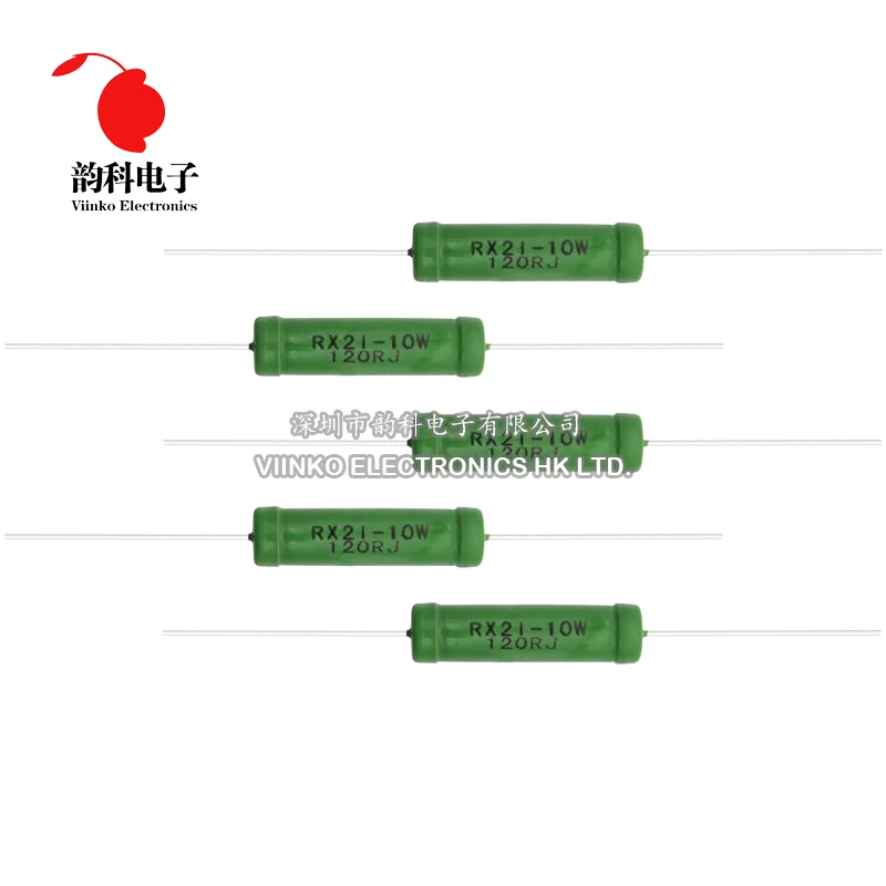 5pcs RX21 10W Wire Wound Resistance 5% 1R 10R 100R 1K 10K 12K 15K 20R 22R 24R 27R 30R 33R 0.05 0.1 0.22 1 10 15 100 ohm Resistor