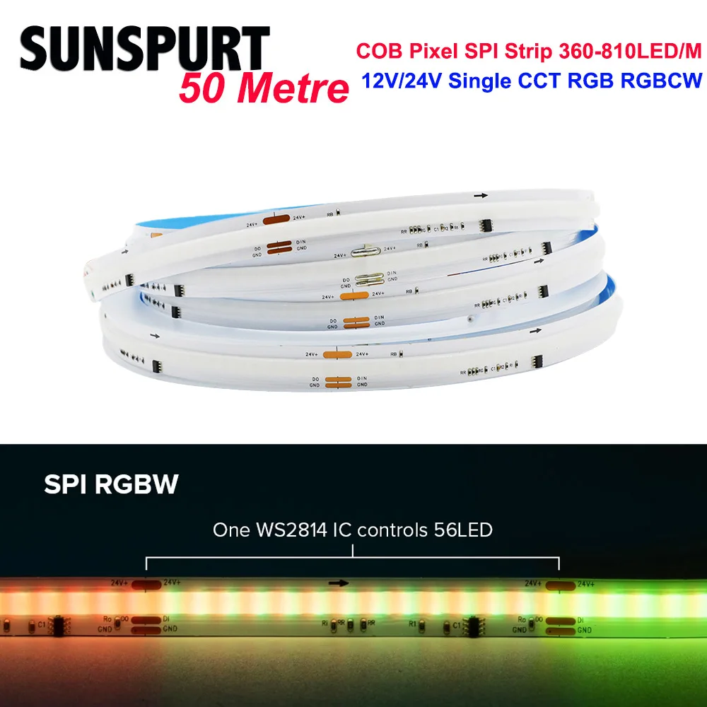 FCOB SPI RGBW RGBCCT IC LED Light Strip 786 LEDs WS2814 Addressable Dream Color 10mm DC24V High Flexible FOB COB Lights Room Dec