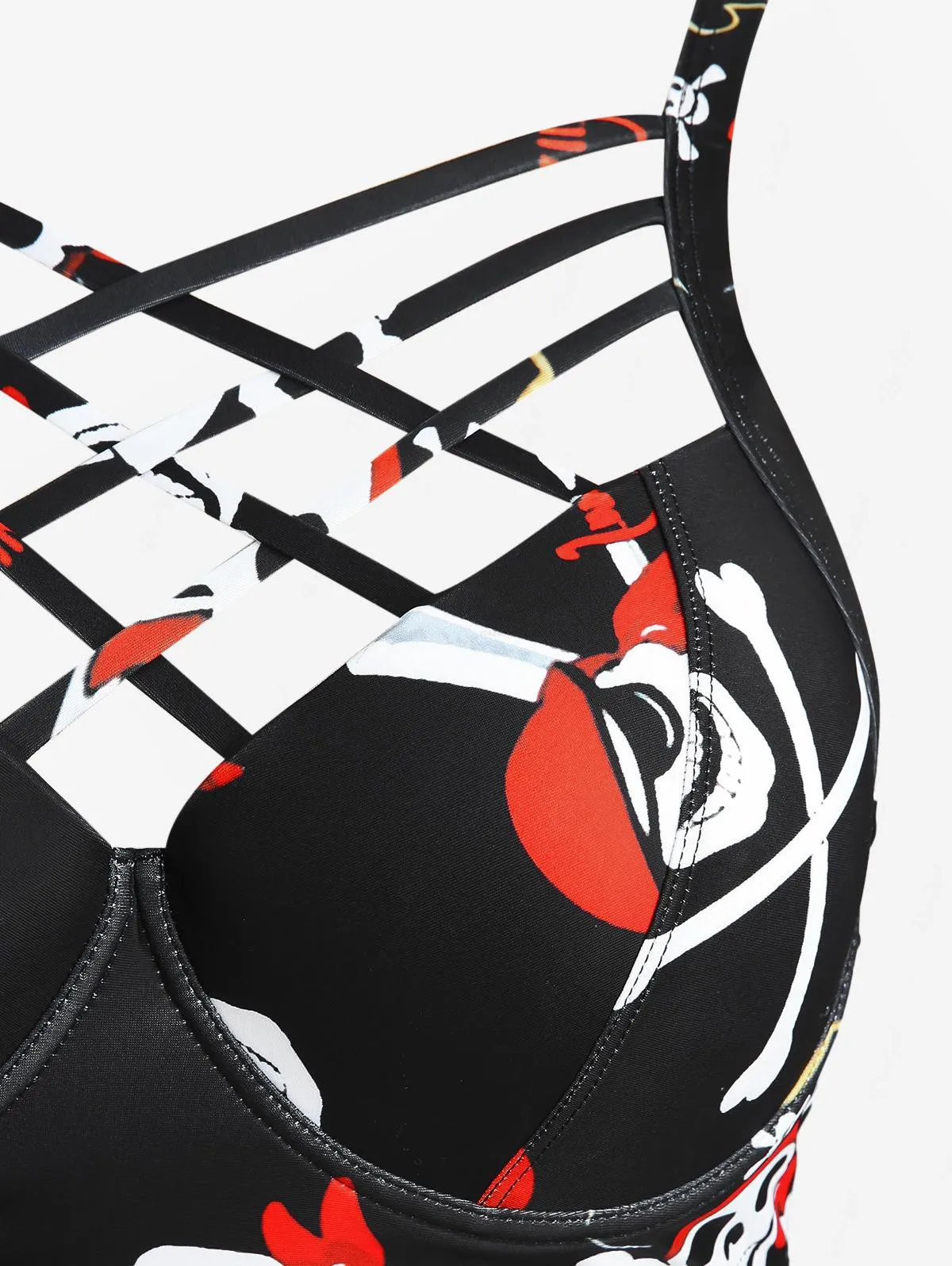 ROSEGAL Plus rozmiar kostium na Halloween czaszki szkielet pirat z nadrukiem kratka krzyżowy strój kąpielowy tankini