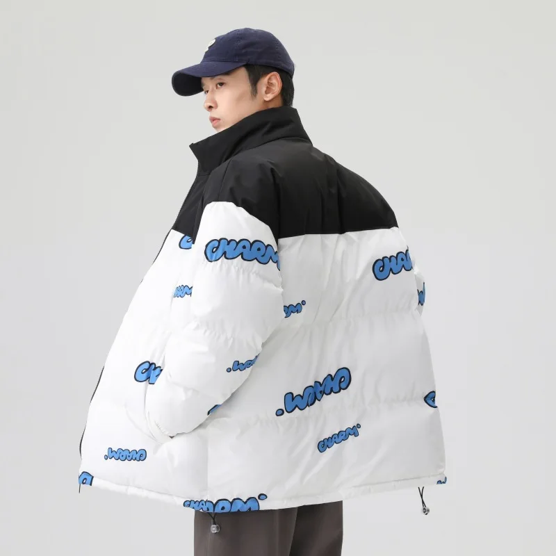 Inverno quente parka jaqueta homem japonês harajuku impressão solto puffer para baixo jaquetas casal streetwear moda causal grosso casacos