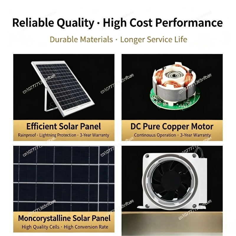 12V Solar Ventilation Extractor Fan, 110mm Duct Exhaust Fan for Roof Installation and Automobile Air Circulation