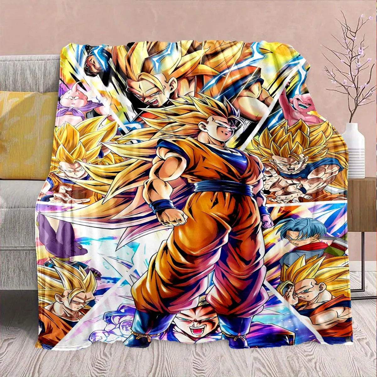 Dragon Ball Anime Flannel Blanket - Soft Warm Perfect for Sofa, Bedding Camping Travel Office Home Decor -QJY