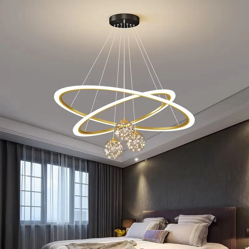 New living room chandelier modern simple atmosphere circle LED lights light luxury star top bar restaurant lamps and lanterns