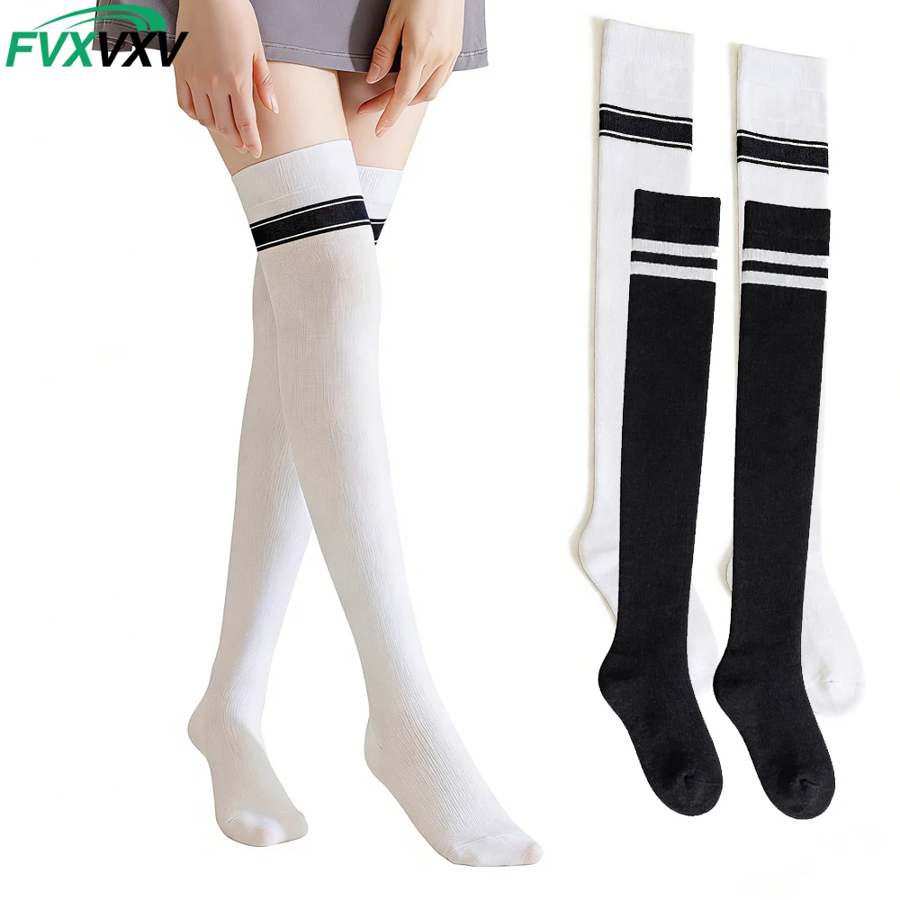 1 Paar gestreifte Overknee-Socken für Damen, extra lange warme Stiefelsocken, dehnbar, rutschfest, vielseitig einsetzbar für Laufen, Yoga, Fitness