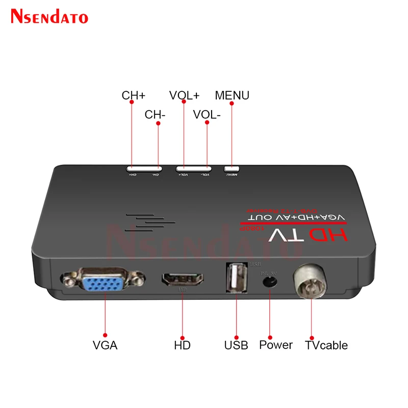 Digital Terrestrial Full HD DVB-T/DVB-T2 TV Receiver Box Remote Control VGA AV CVBS HD TV Tuner Receiver For LCD/CRT Monitors