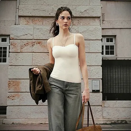 Sexy Double Layer Padded Camisole Top With Built In Bra For Women Summer Cami Tops