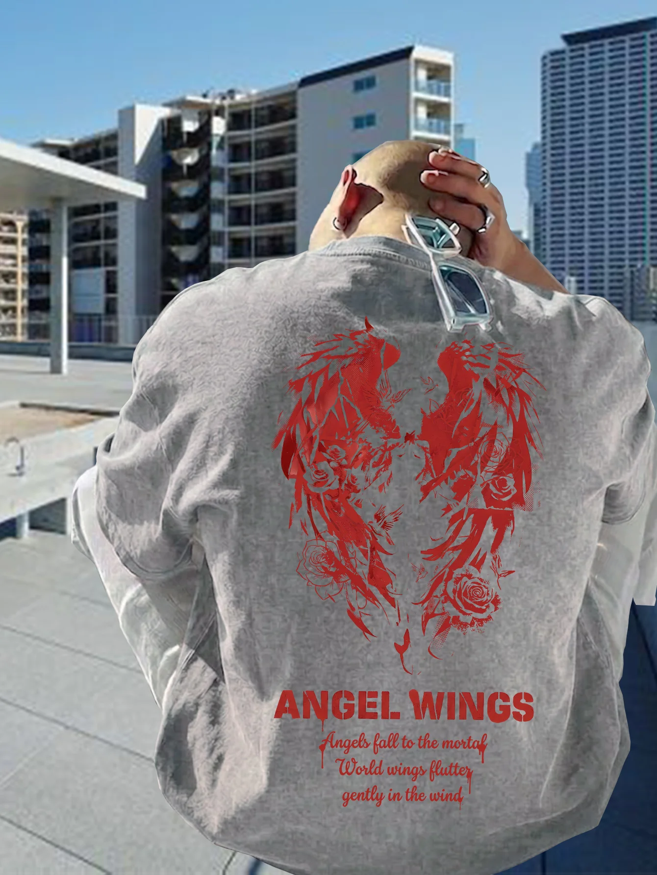 Dark Romantic Men's T-shirt Red Wing Angel Double Sided Print Vintage Acid Washed Cotton Short Sleeve Streetwear Graphic S-3XL