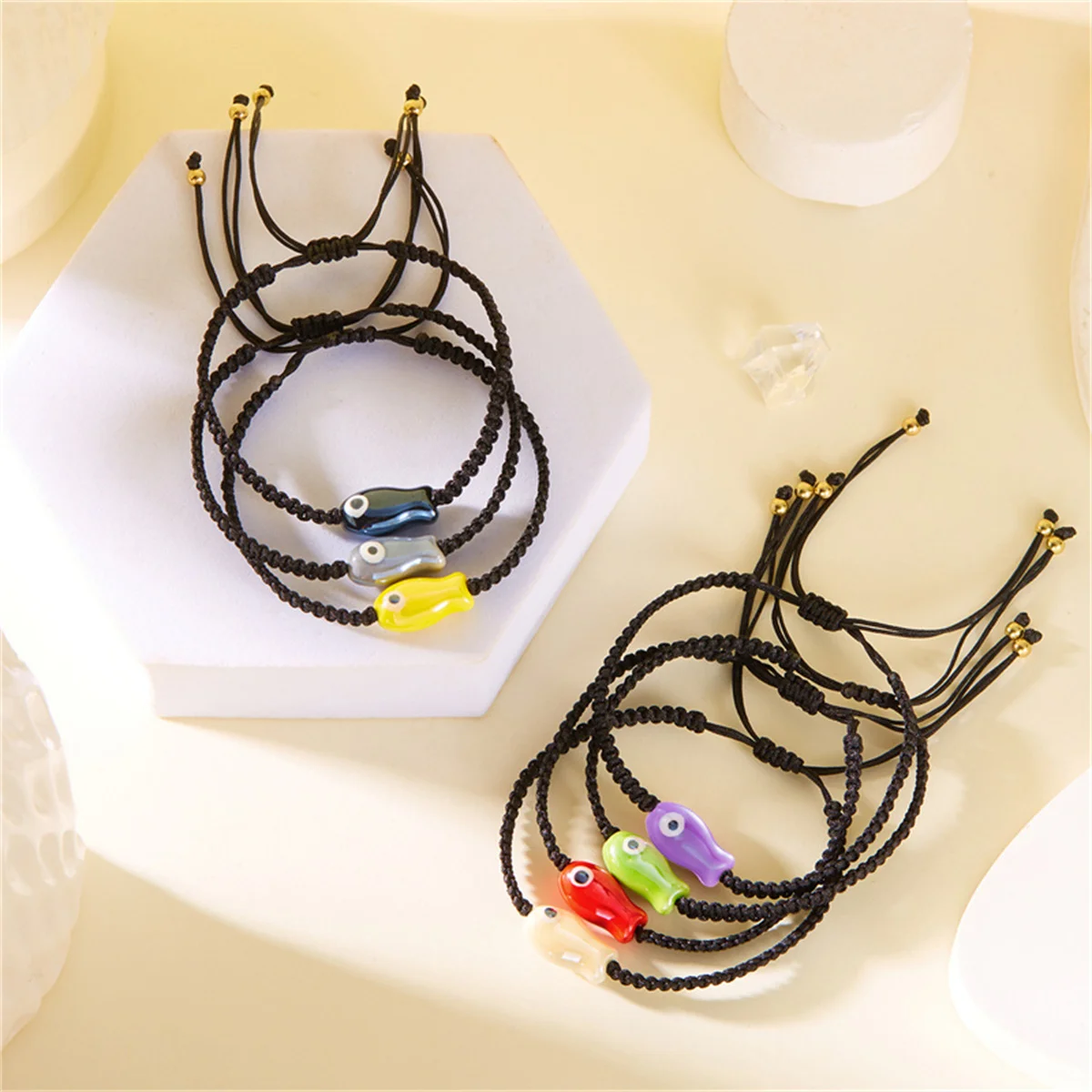 Colorful Hand-knitted Cute Ceramic Fish Bracelets For Women Men Minimalist Lucky Koi Black Rope Chain Bangles Friendship Jewelry