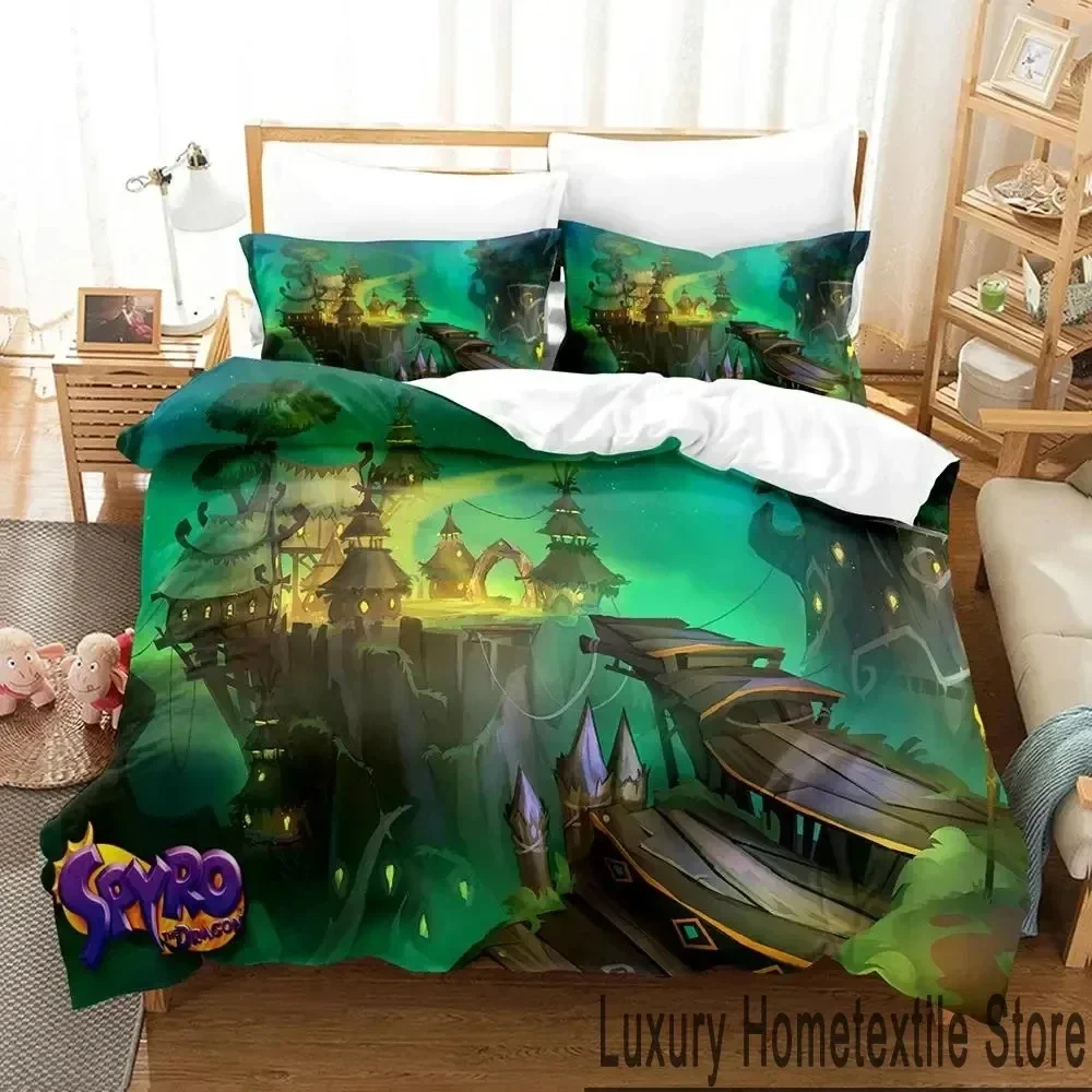Exquisite Cartoon Spyro Reignited Trilogy Bedding Set Duvet Cover Bed Set Quilt Cover Pillowcase Comforter King Queen Size Boys