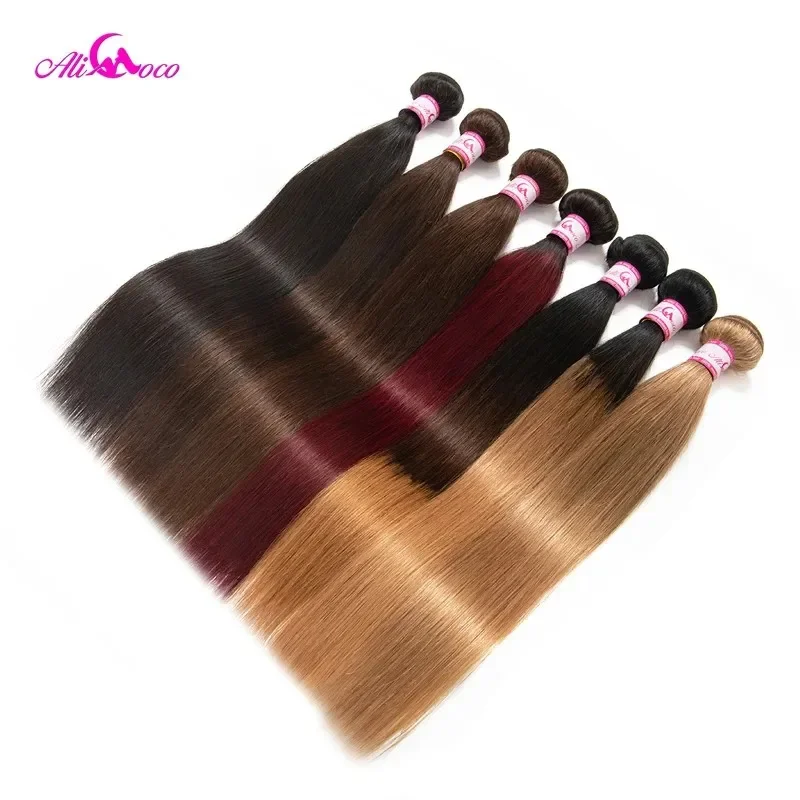 Ali Coco Pelo Liso Brasileño 1/3/4 Paquetes "8-30" pulgadas # 2/ # 4/1b/27/ # 27/1b/99j Paquetes de tejido humano 100% de cabello no Remy Ombre