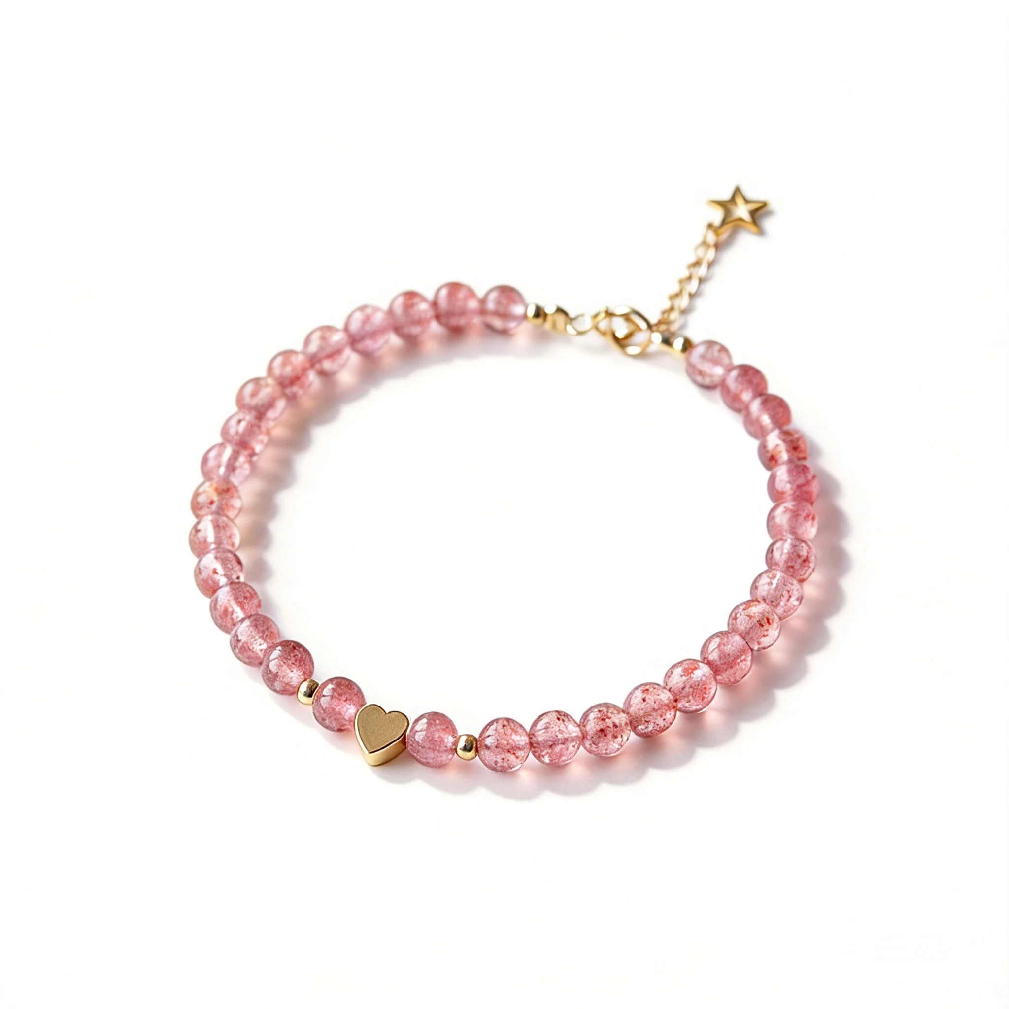 Chinese Style Lucky 6mm Natural Strawberry Quartz Bracelet For Women Single Strand Pink Crystal Beaded Bracelet Attract Love Ble