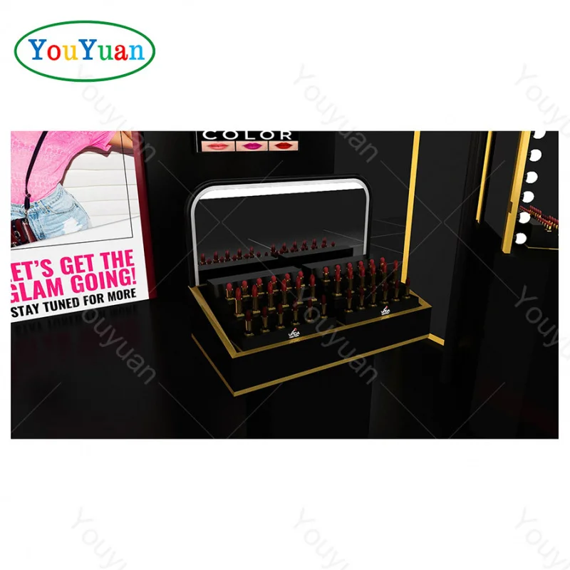 (customized)Glass cosmetic display counter modern cosmetics stand with led display makeup shelves cosmetic shop design