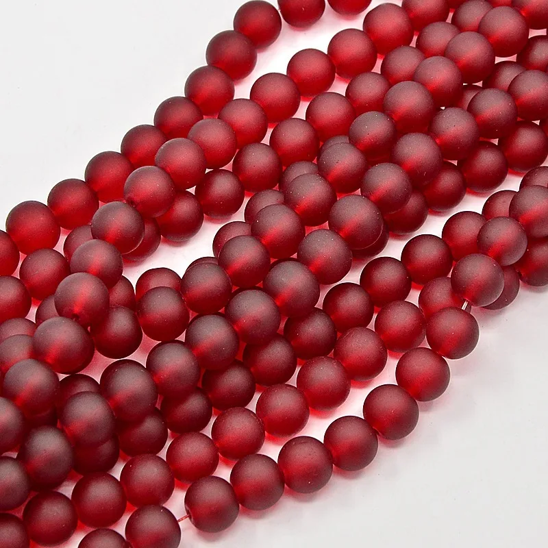 

about 99pcs/strand Transparent Glass Bead Strands Frosted Round Dark Red 8mm Hole: 1.3~1.6mm 31.4 inch