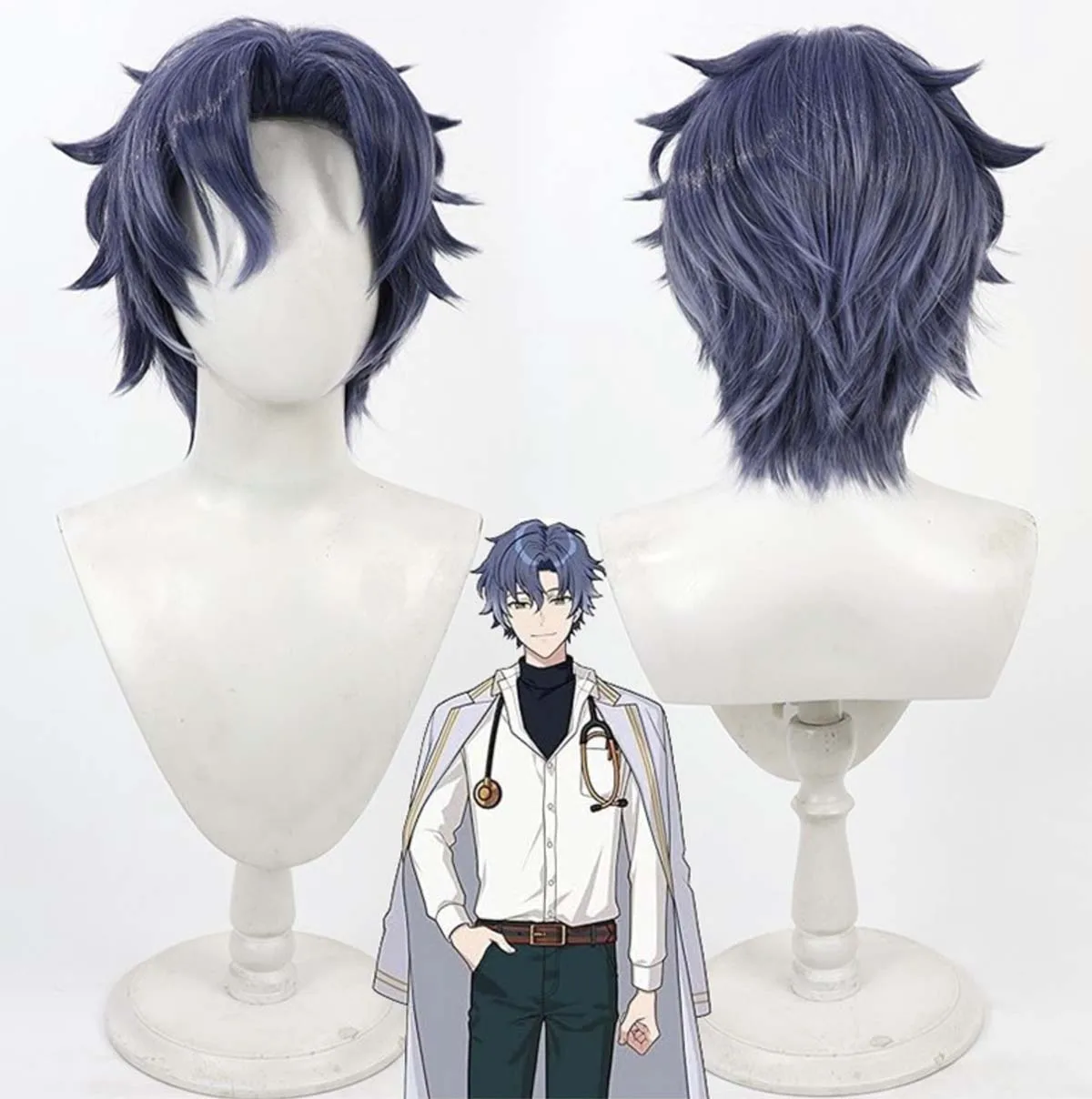 Promise of Wizard Figaro Garcia Doctor Ver Cosplay Wig Heat Resistant Synthetic Blue Purple Short Spiky Hair For Men Halloween