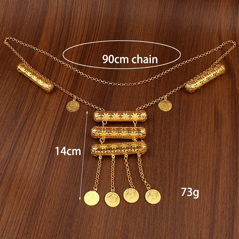 Long Chain Jewelry Necklace for Bridal Ethnic Kurdish Wedding Jewelry for Birdal Coin Pendant Body Chain Gold Plated Women Gift