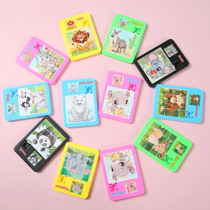 New 1-8Pcs Cartoon Animal Sliding Puzzle 16 Grid Maze Puzzle Puzzle Small Toy Children\'s School Kindergarten Birthday Gift