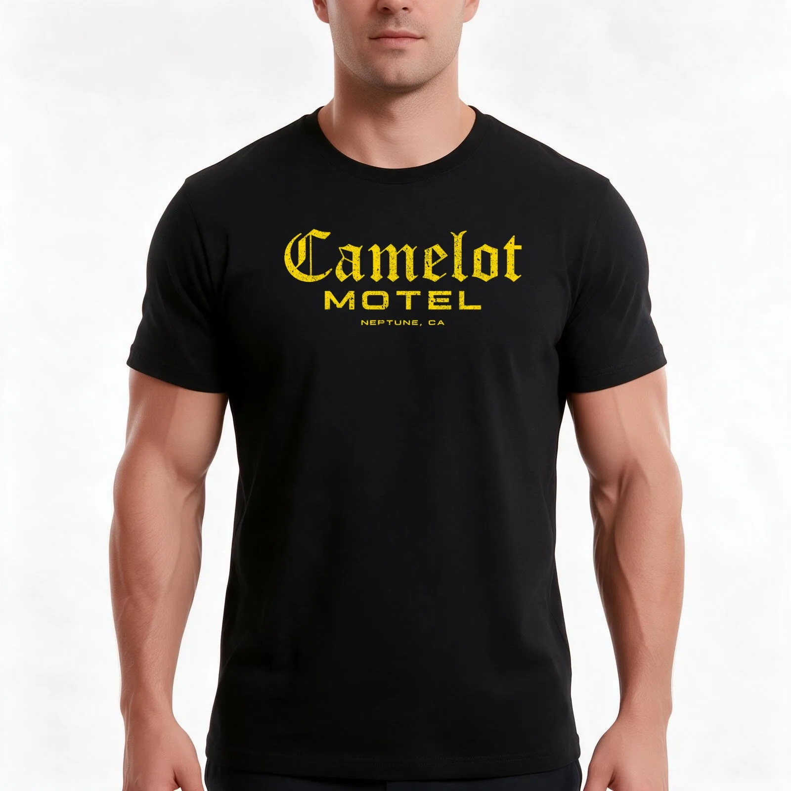 Camelot Motel - Neptune, CA T-Shirt, Summer Casual Cotton Tee, Oversized Streetwear Tops, Vintage Graphic Print, 100% Cotton