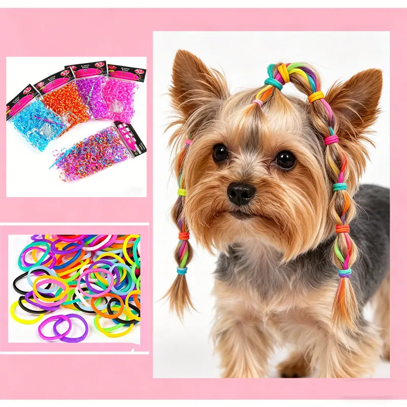 Soft Pet Hair Rubber Bands Elastic Hair Ties for Dog Cat Puppy Kitten Grooming Ponytail Holders 600pcs
