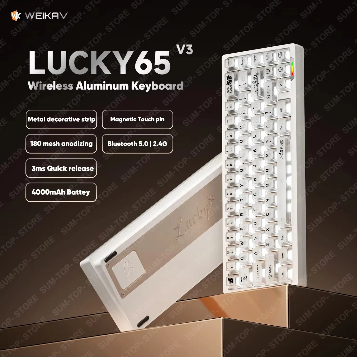 

Lucky65 V3 Lucky65 V2 NUT65 Sugar65 Weikav Mechanical Keyboard Aluminum 3-Mode Rgb Hot Swappable Custom Wired Gaming Keyboard