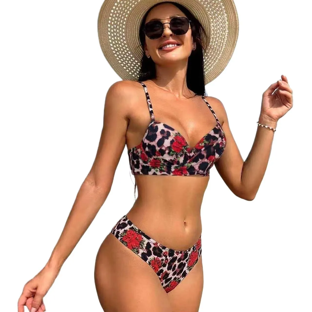 high quality Women's split bikini set flower swimsuit factory direct sale swim wear lady beach bikini set