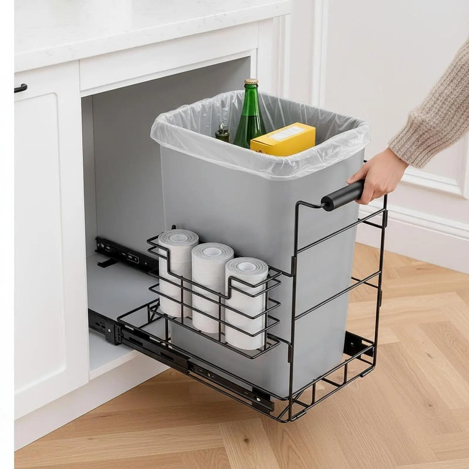 Pull Out Trash Can Cabinet Organizer Frame Multifunctional Bin Not Included for Kitchen Cabinet Under Sink Trash Can Pull Out