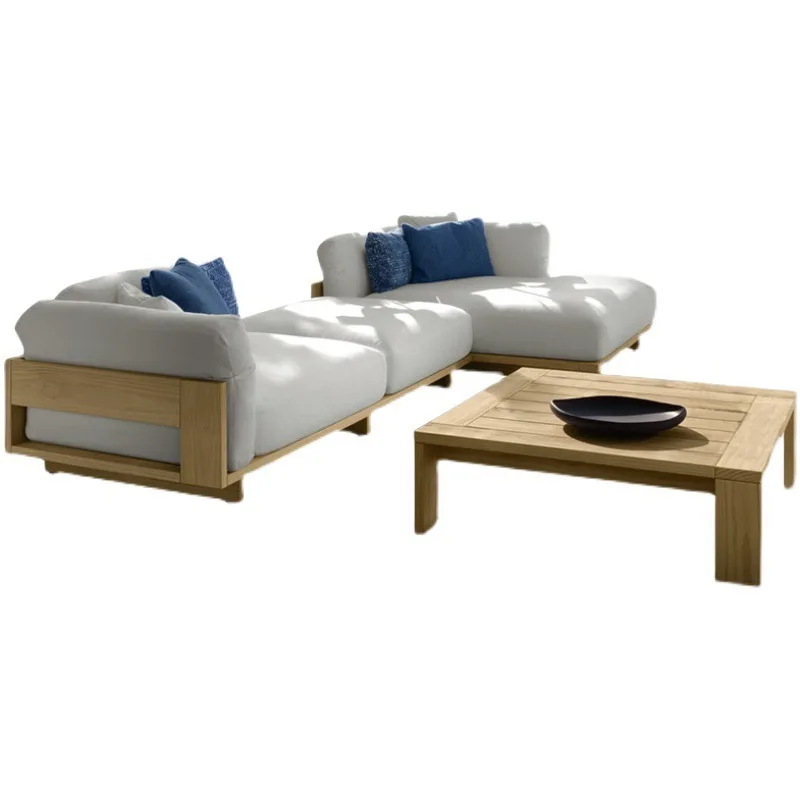 Nordic outdoor leisure teak sofa, garden waterproof and sunscreen, anti-corrosion solid wood furniture