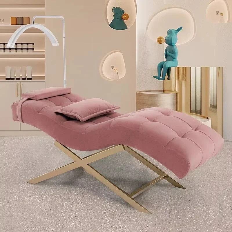 Beauty salon furniture white fabric eyebrow beauty bed adjustable headrest massage curved eyelash bed high quality
