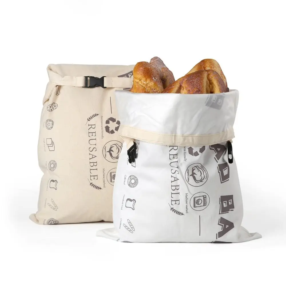 Food Grade Reusable Bread Bags with Release Buckle TPU Lining Fresh-Keeping Bread Bags Reusable Oil Proof Bread Storage Bags