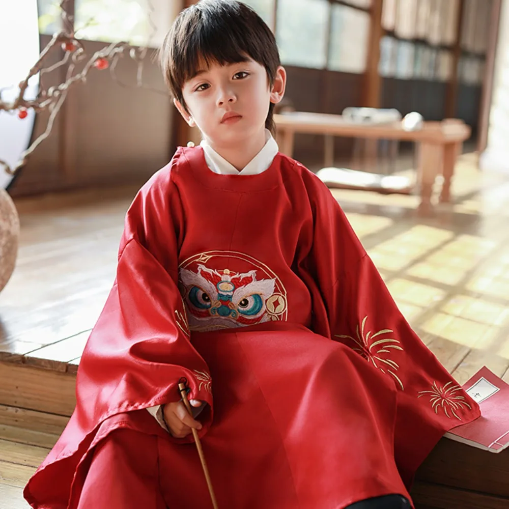 

Новый китайский ханьфу для мальчиков — детский традиционный костюм, халат с круглым вышивкой, повседневная одежда, одежда с элементами хань