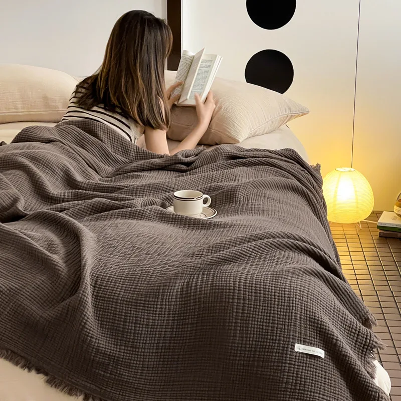 Simple Cotton Gauze Bed Blanket Thickened Office Sofa Nap Shawl Blanket Breathable Comfortable Air Conditioner Blanket