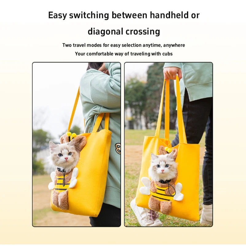 Bee Pattern Portable Crossbody Pet Outing Bag Single Shoulder Can Be Exposed Cat Bag Small Dog Bag Carrying Cat Dog Accessories