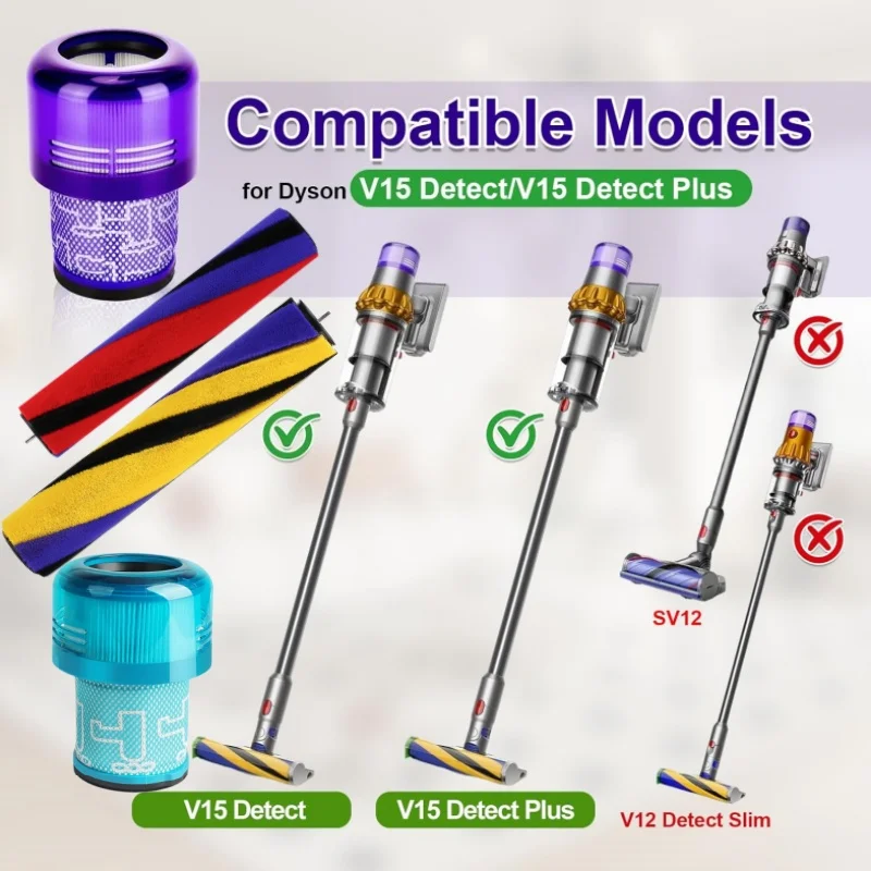 V15 Torque Drive Cordless Vacuum Cleaner Replacement Filters Soft Roller Brush for Dyson V11 SV14 Animal and V15 Detect Models
