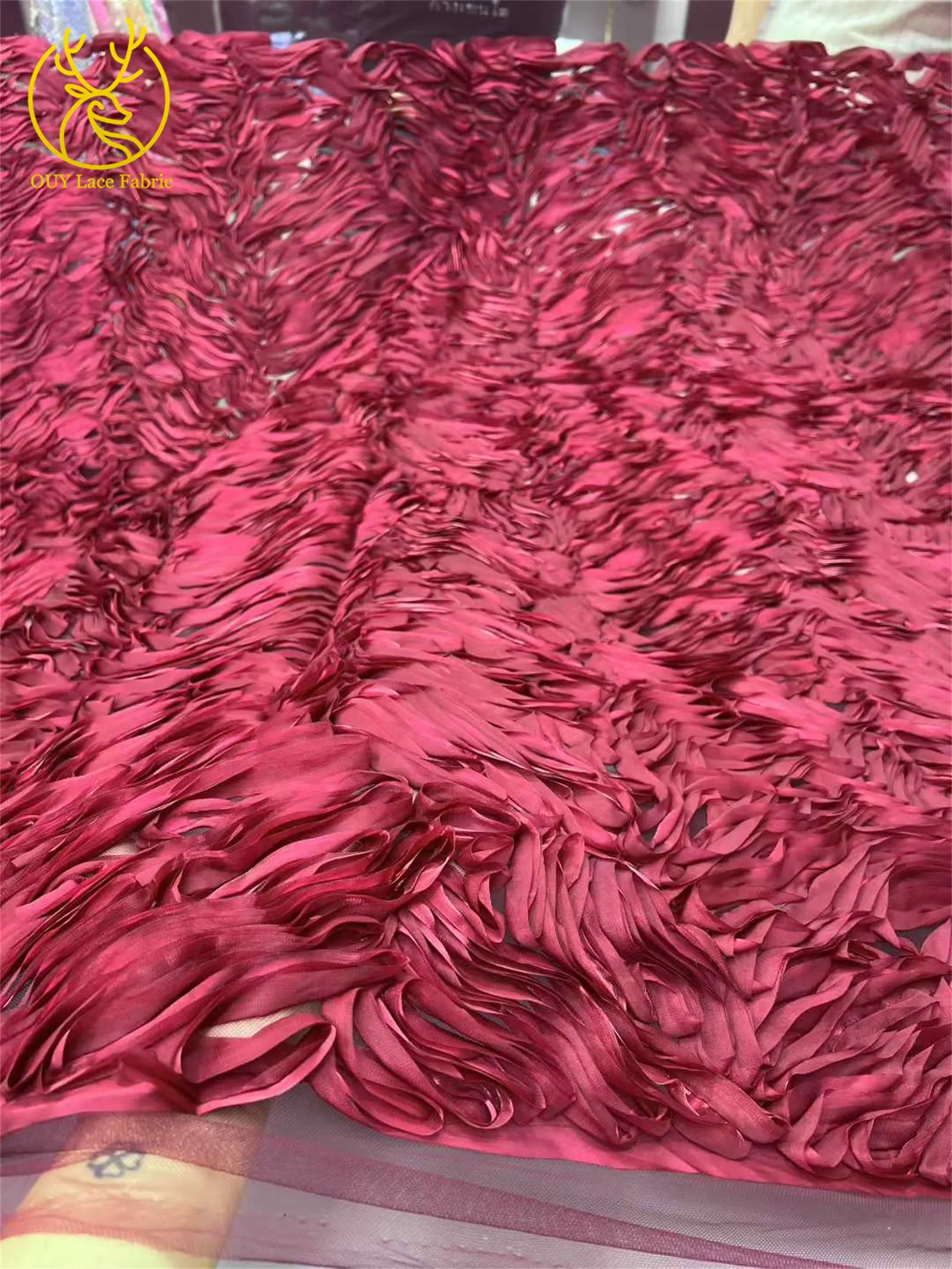 البحر الأزرق الفاخرة 3D الأزهار موجة نسيج الدانتيل جديد النيجيري الأفريقي الزفاف الدانتيل النسيج مناسبة لفساتين حفلات الزفاف النسائية #4