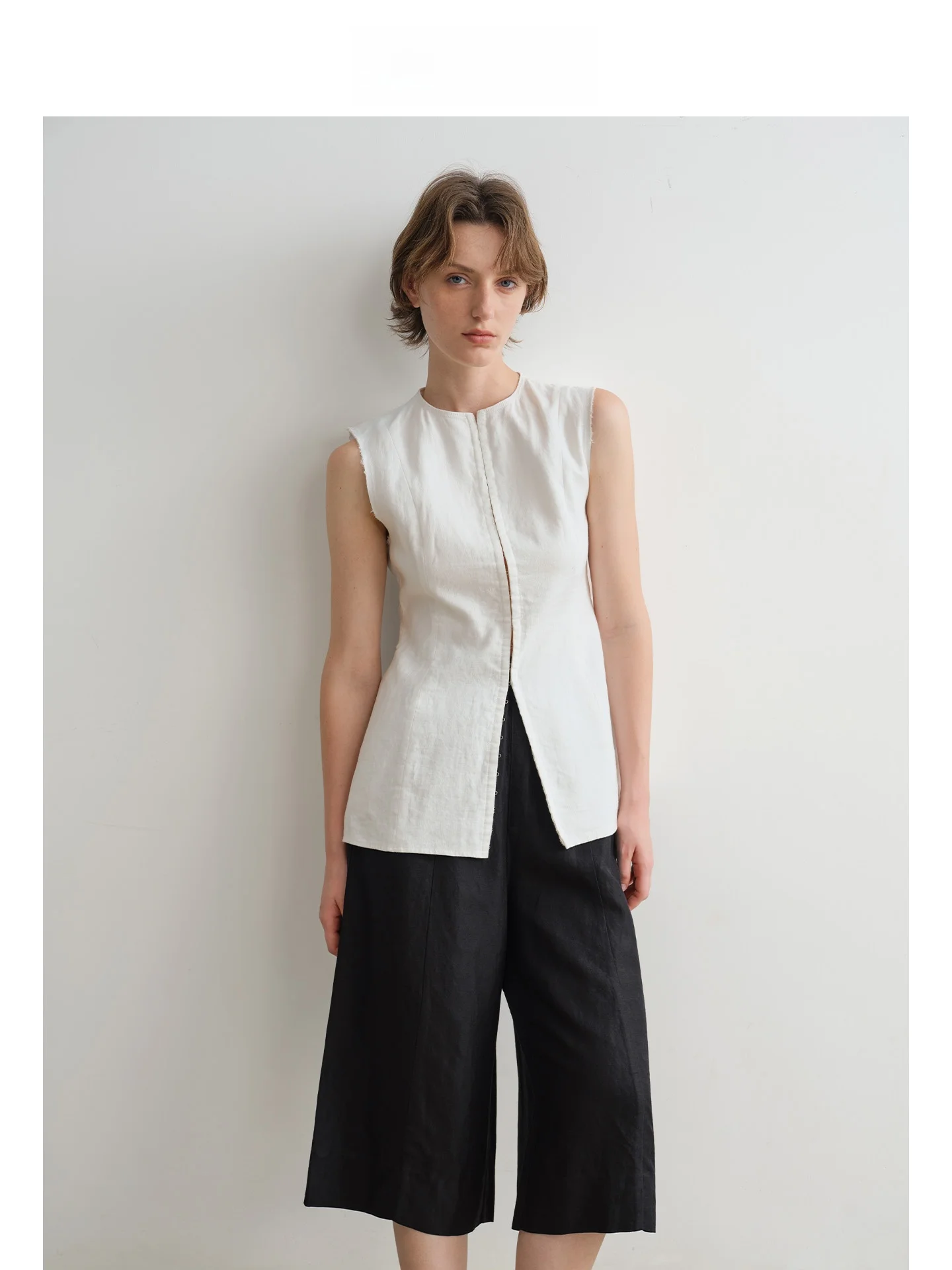 

Женские повседневные брюки Mincollection Lin Zhi Qing свободного кроя с прямыми штанинами, на резинке, изо льна, широкие, черные