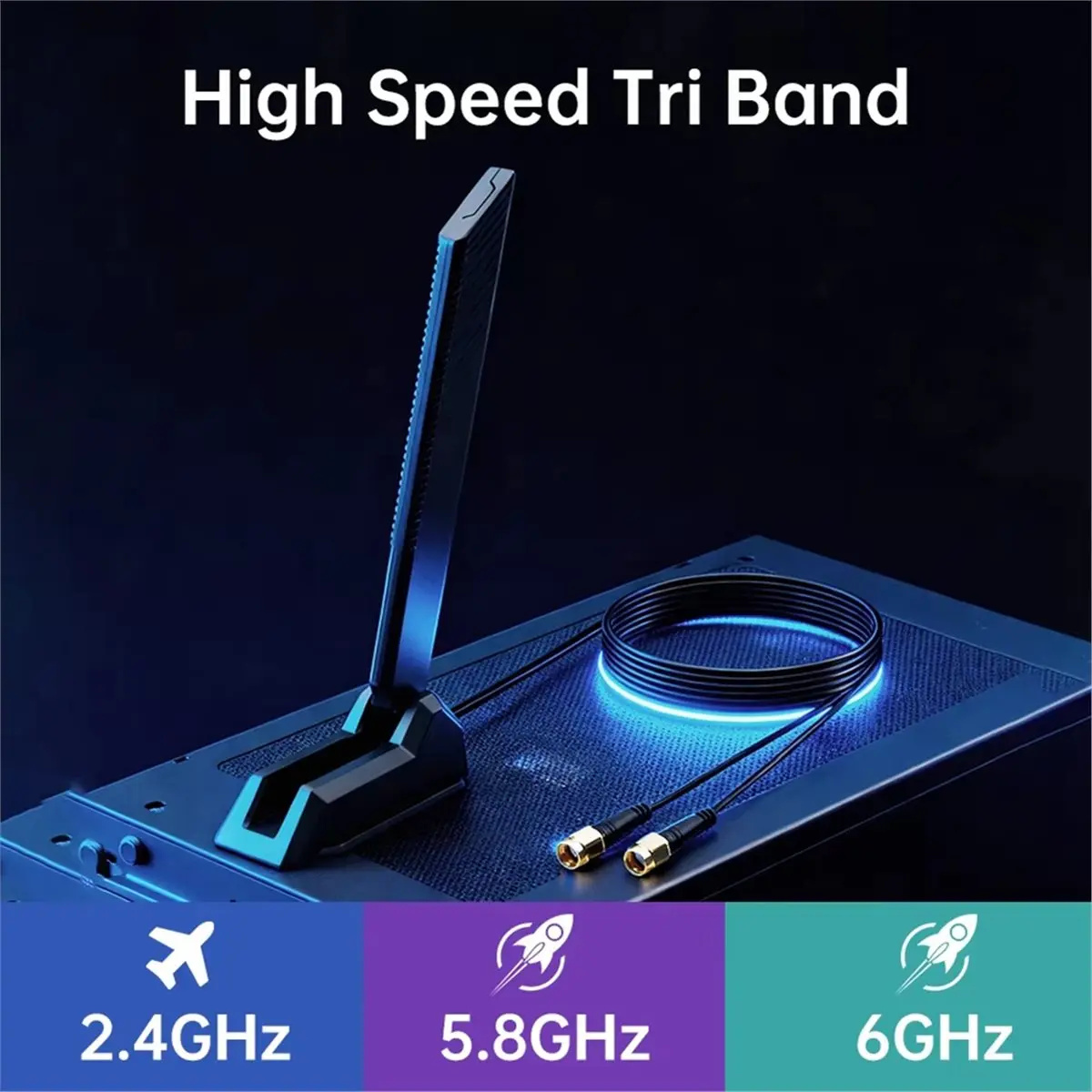 12DBi High Gain Antenna Wifi6E Tri-Band External WiFi Antenna 2400/2500-5150/5850-6000MHZ Length SMA Type for PC