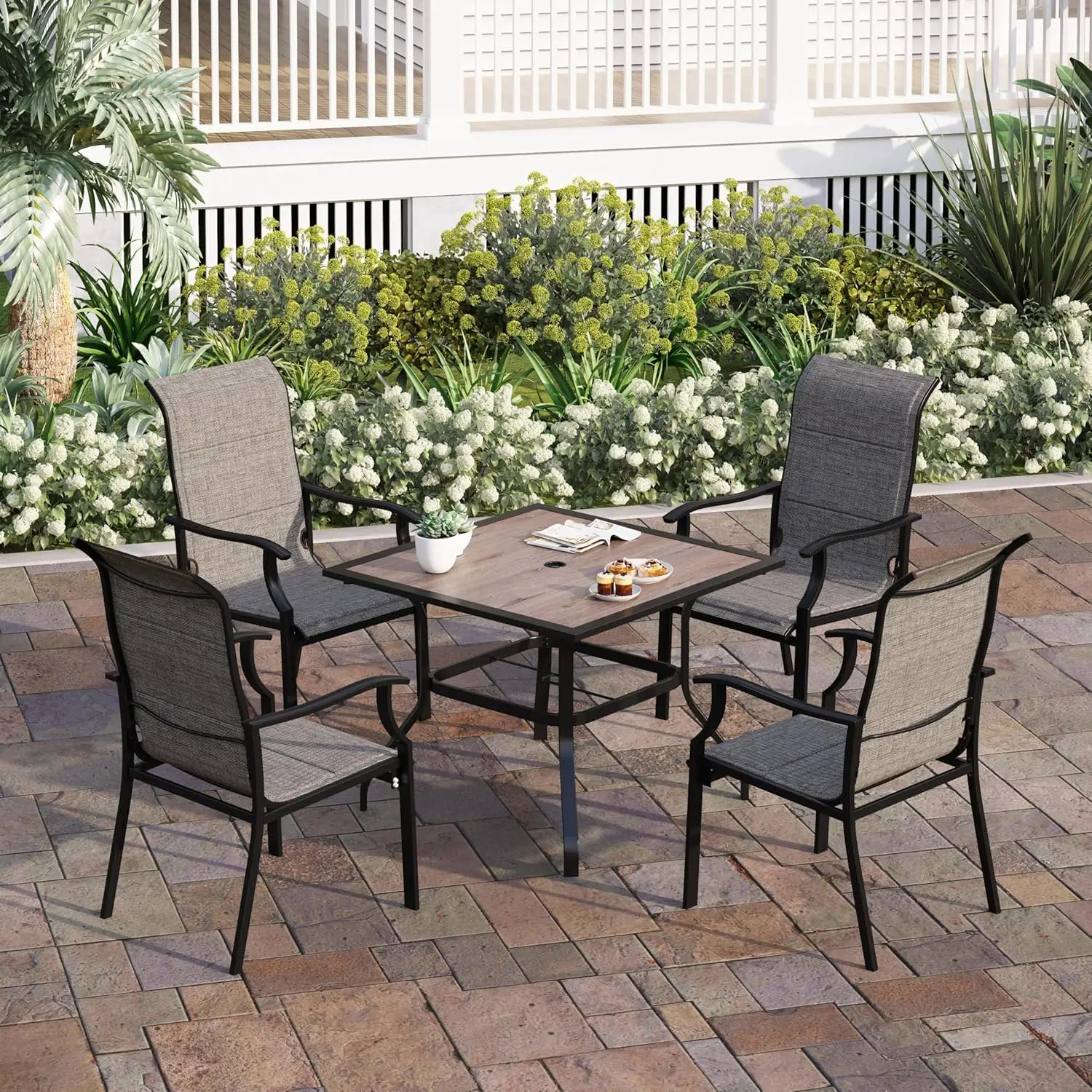 

5 Pieces Patio Table and Chairs Set, 4 People Patio Dining Furniture Set, 4 Textilene Standard Chairs, Customized